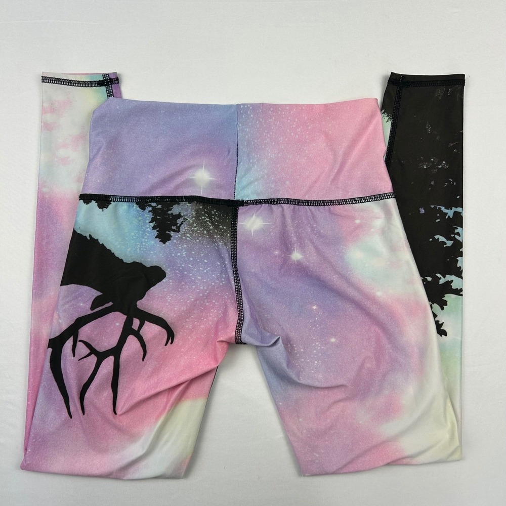 Teeki Northern Lights Galaxy Moose Yoga Leggings Pink Purple Blue Womens Medium - Picture 5 of 9